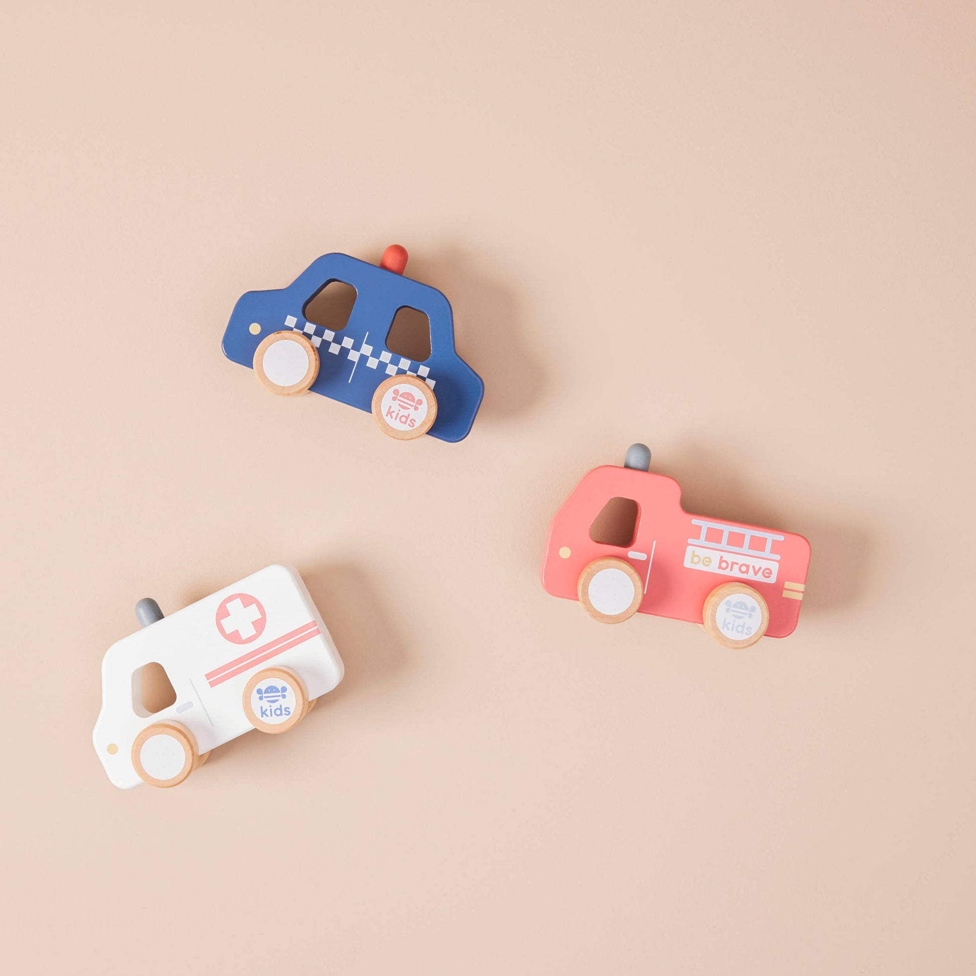 Just Bee Kids Wooden Emergency Vehicle Toys - Rose and Friends