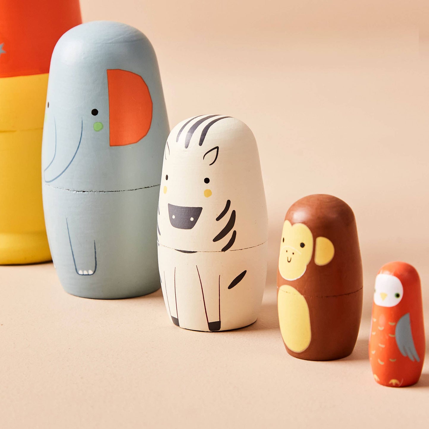 Just Bee Kids Safari Animal Wooden Nesting Dolls - Rose and Friends