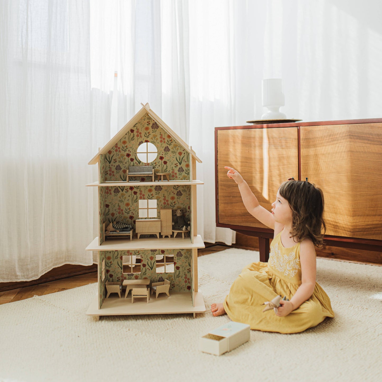 Modular Wooden Dollhouse / Modern dollhouse - Rose and Friends