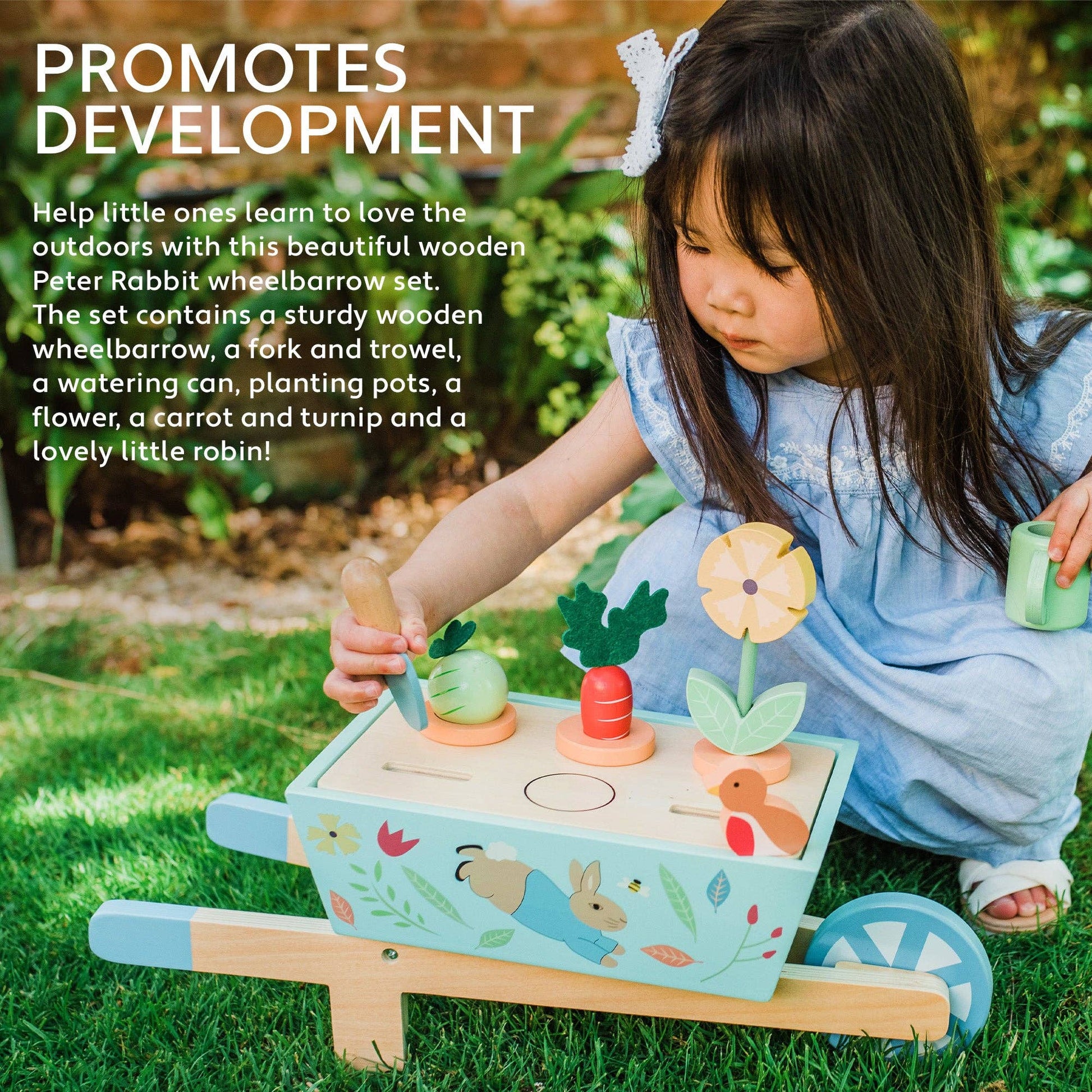 Peter Rabbit™ Wooden Wheelbarrow - Rose and Friends