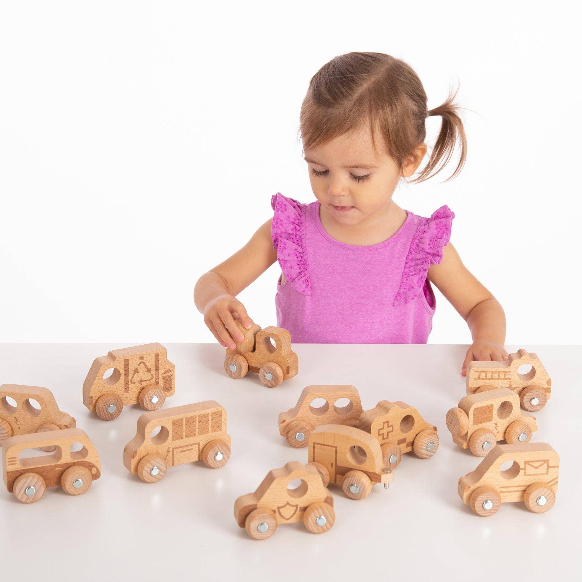 Natural Wooden Vehicles Set - Pk12 - Rose and Friends