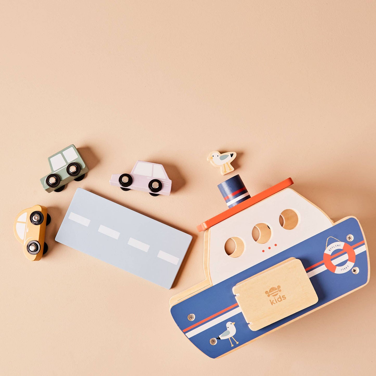 Just Bee Kids Wooden Ferry Toy Playset with Cars FSC - Rose and Friends