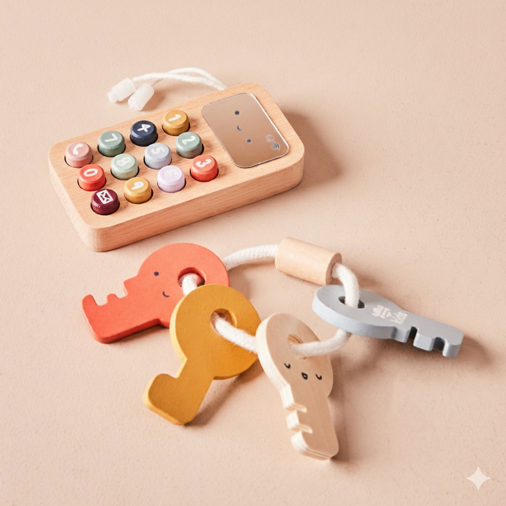 Just Bee Kids Wooden Phone & Keys Toy Set - Rose and Friends