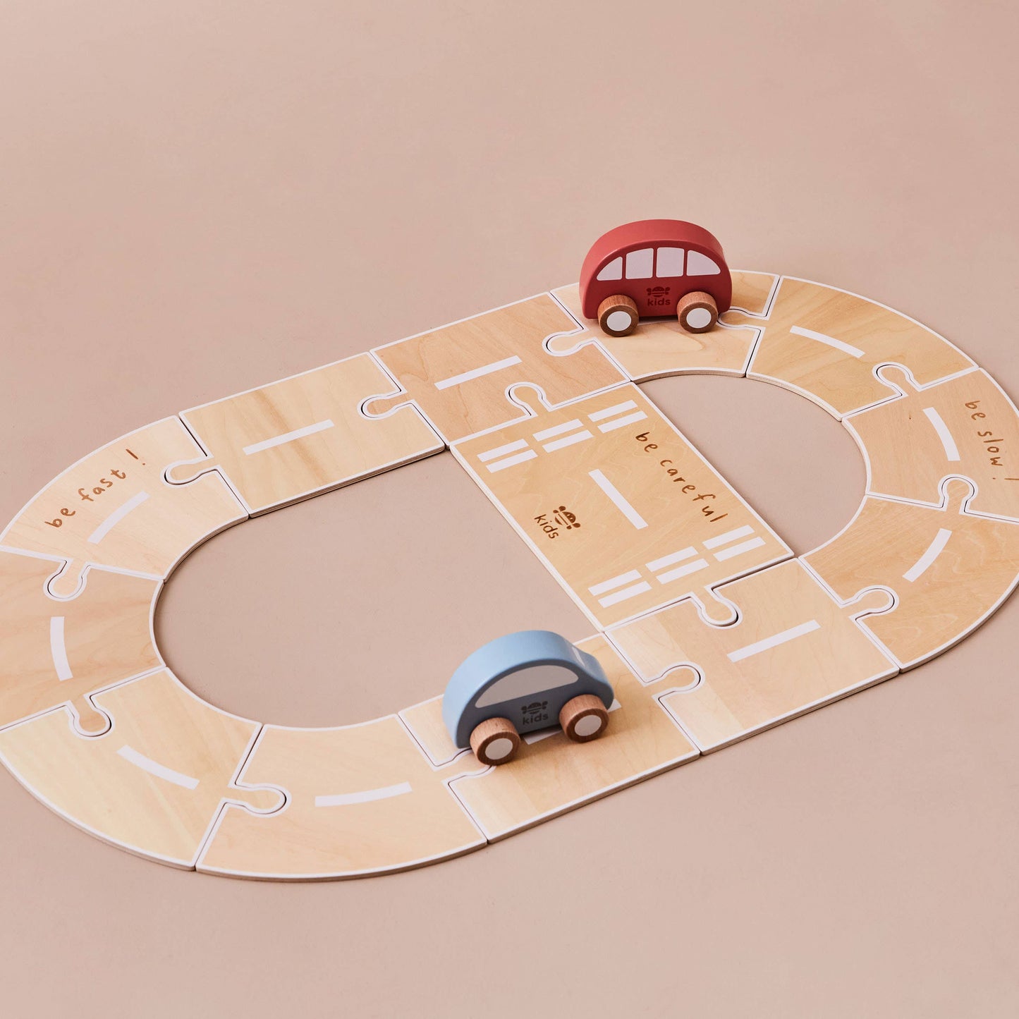 Just Bee Kids Wooden Road Track with Vehicle Toys - Rose and Friends