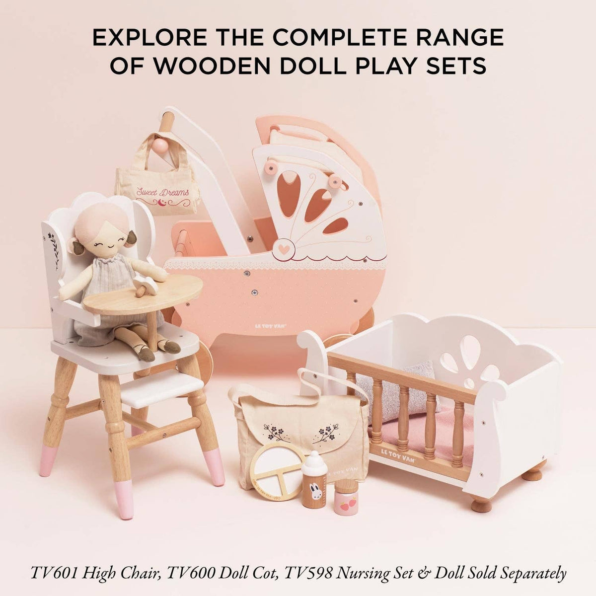 Retro Wooden Doll Pram