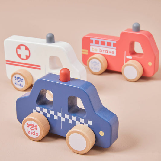 Just Bee Kids Wooden Emergency Vehicle Toys - Rose and Friends