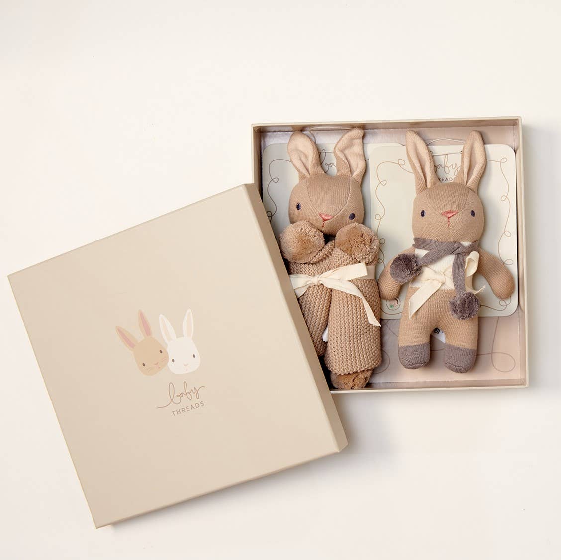 Baby Threads Taupe Gift Set - Organic Rattle + Comforter - Rose and Friends