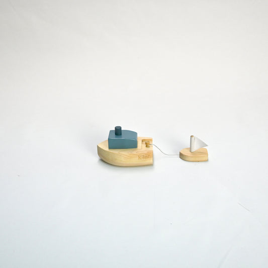 Kiko & gg Wooden Toy - Ofune Wind-Up Boat (Blue) - Rose and Friends