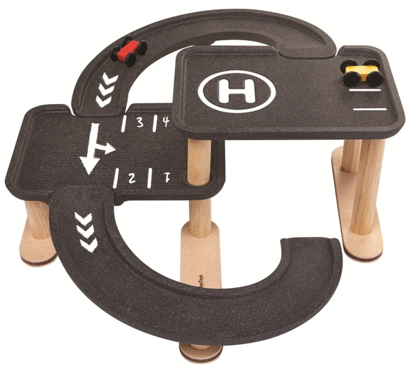 Race and Play Wooden Parking Garage PlanToys - Rose and Friends