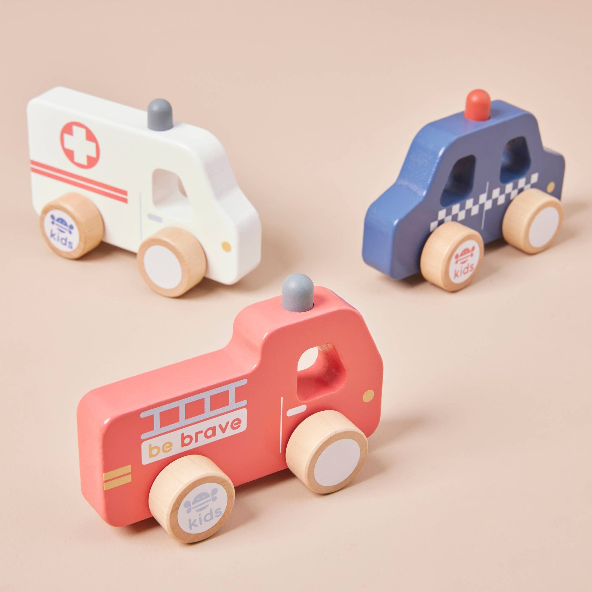 Just Bee Kids Wooden Emergency Vehicle Toys - Rose and Friends
