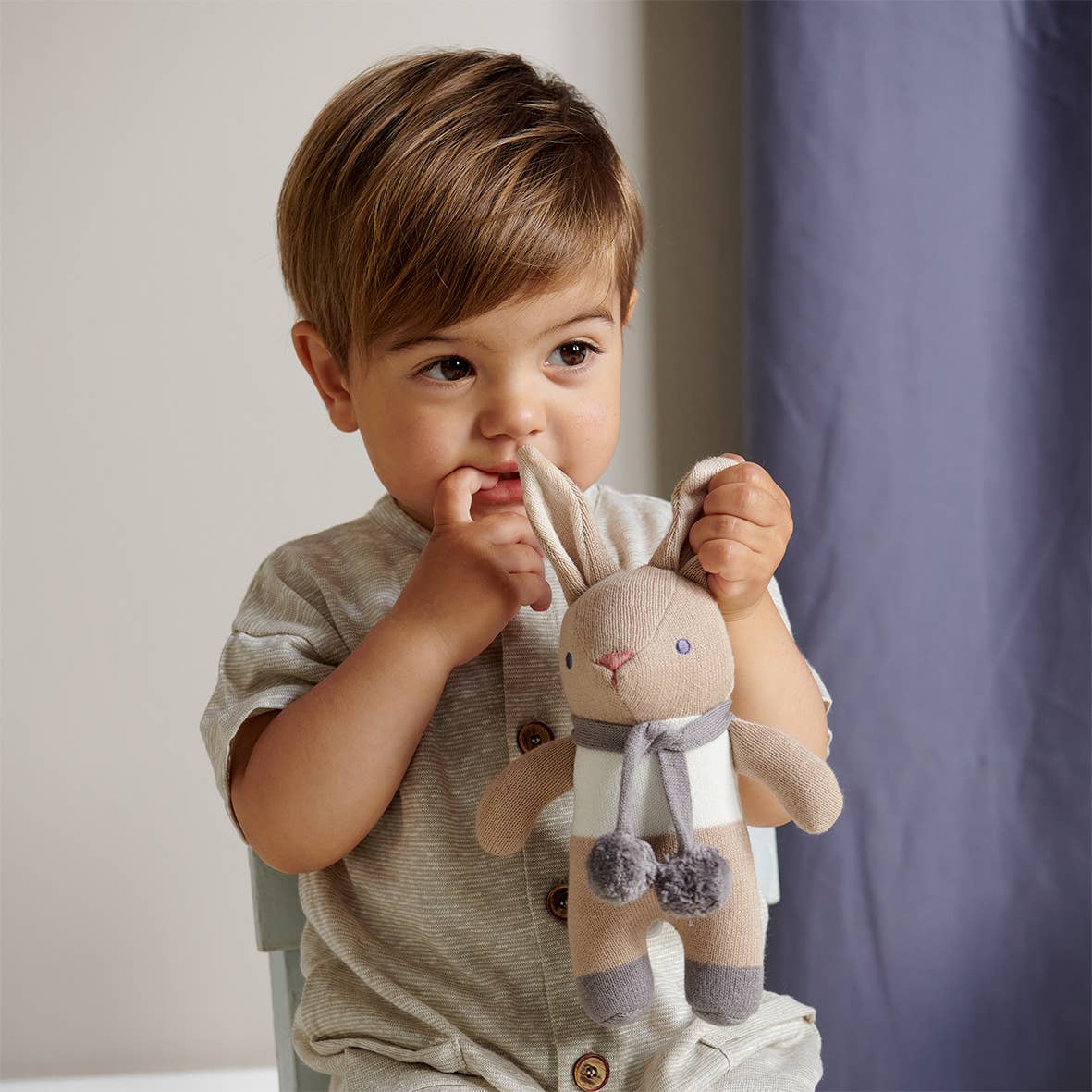 Baby Threads Taupe Gift Set - Organic Rattle + Comforter - Rose and Friends