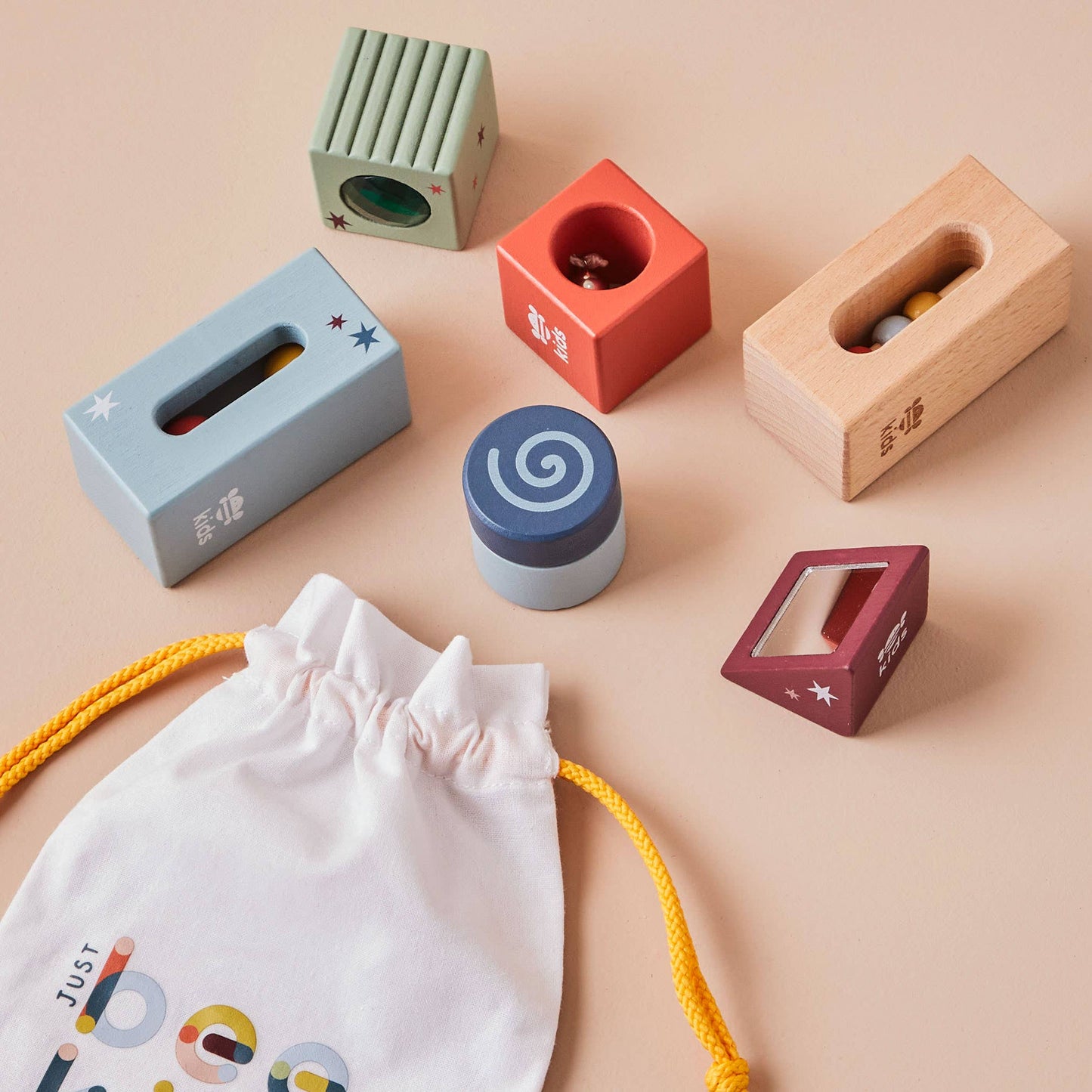Just Bee Kids Wooden Sensory Blocks with Bag - Rose and Friends
