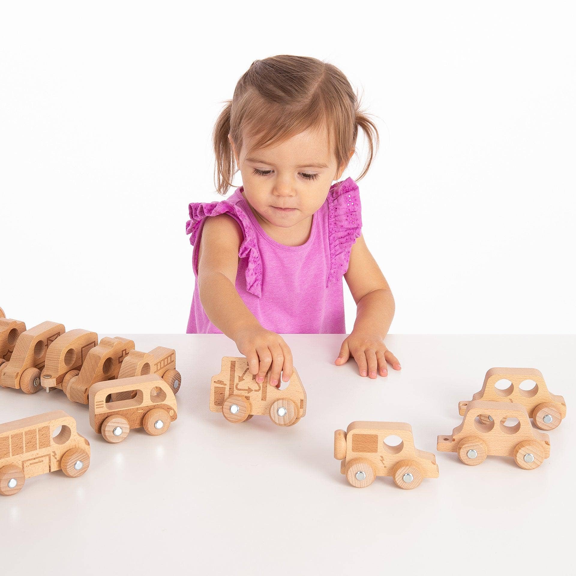 Natural Wooden Vehicles Set - Pk12 - Rose and Friends