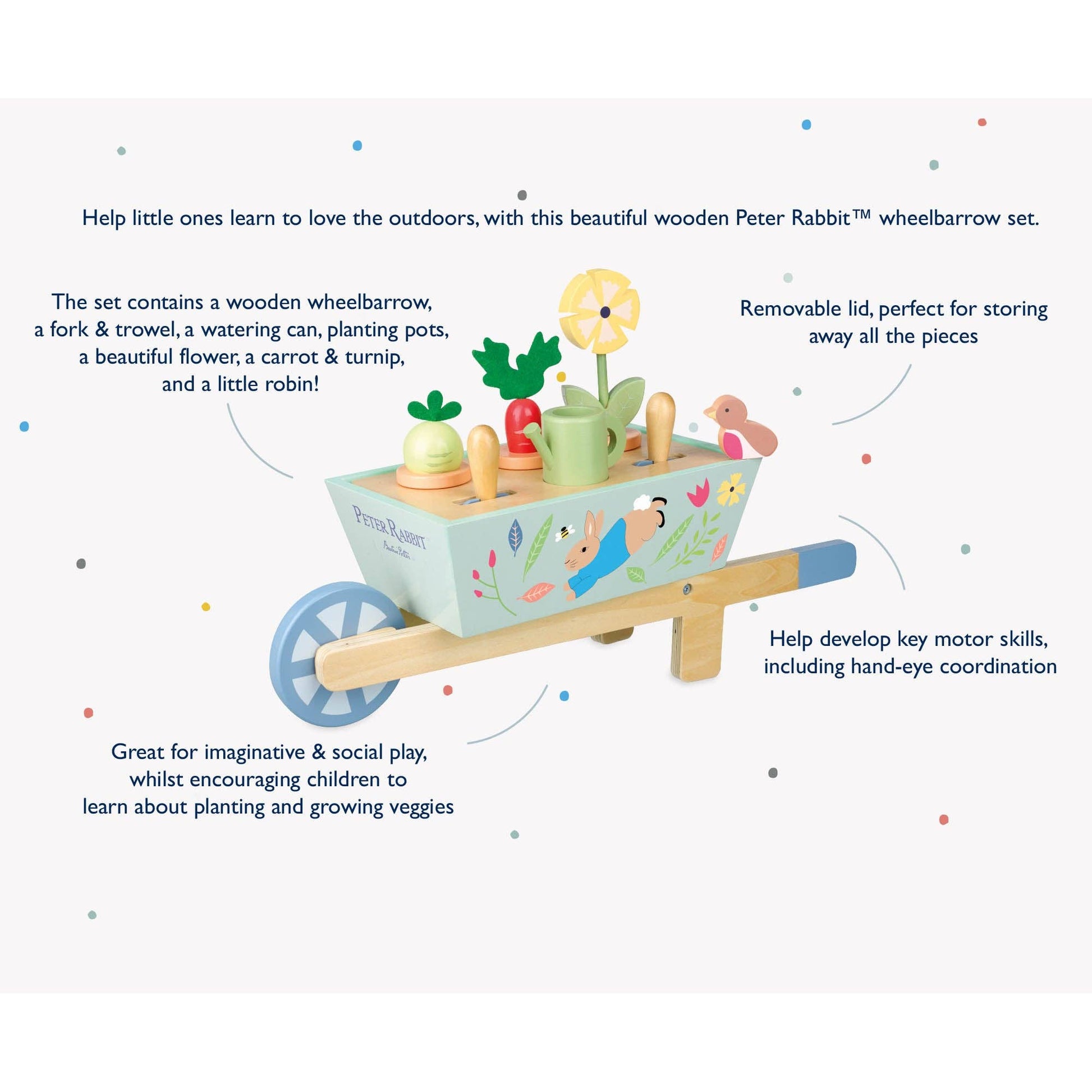 Peter Rabbit™ Wooden Wheelbarrow - Rose and Friends