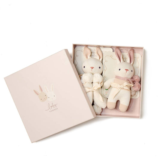 Baby Threads Cream Gift Set - Organic Rattle + Comforter - Rose and Friends