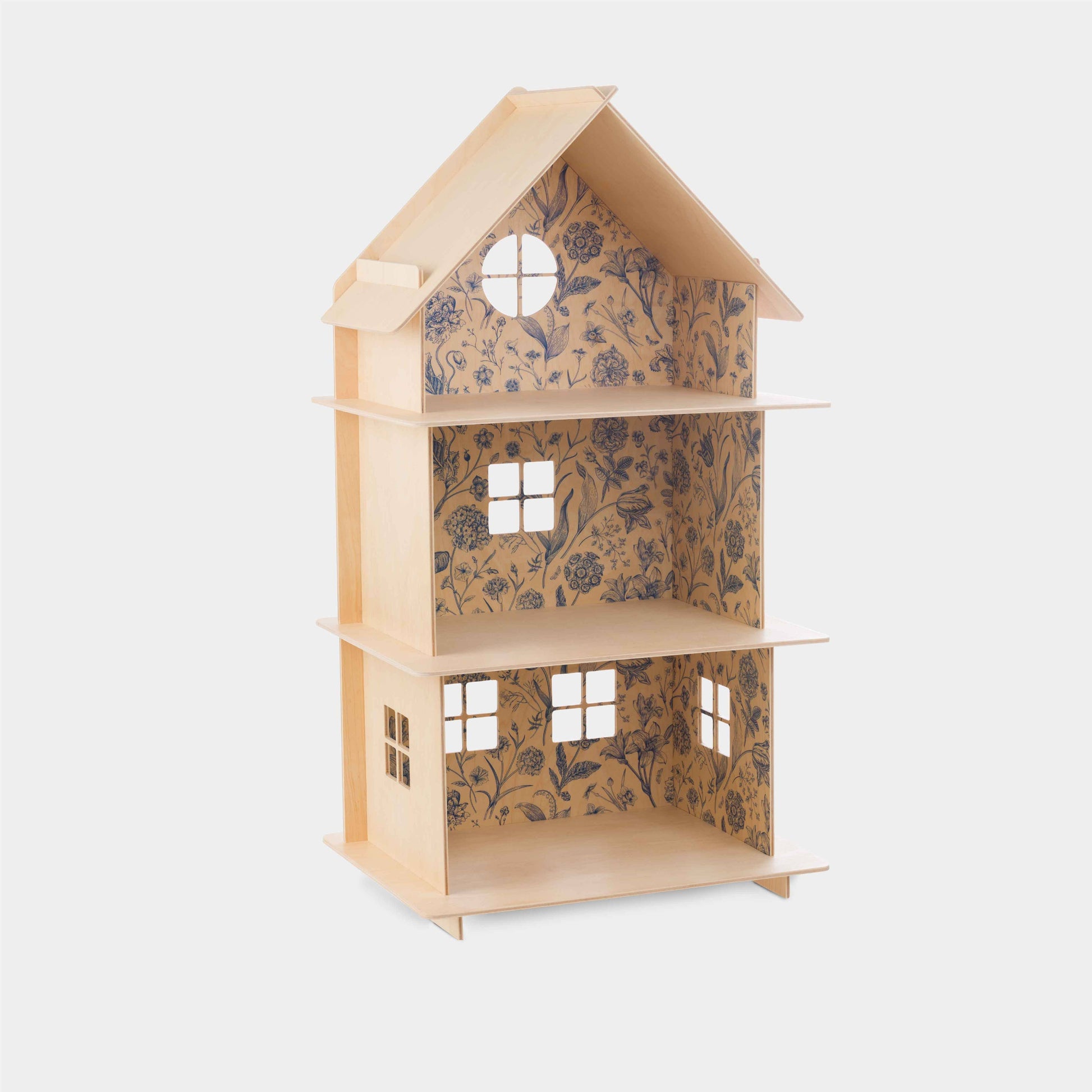 Three-story Wooden Dollhouse / Modern dollhouse - Rose and Friends