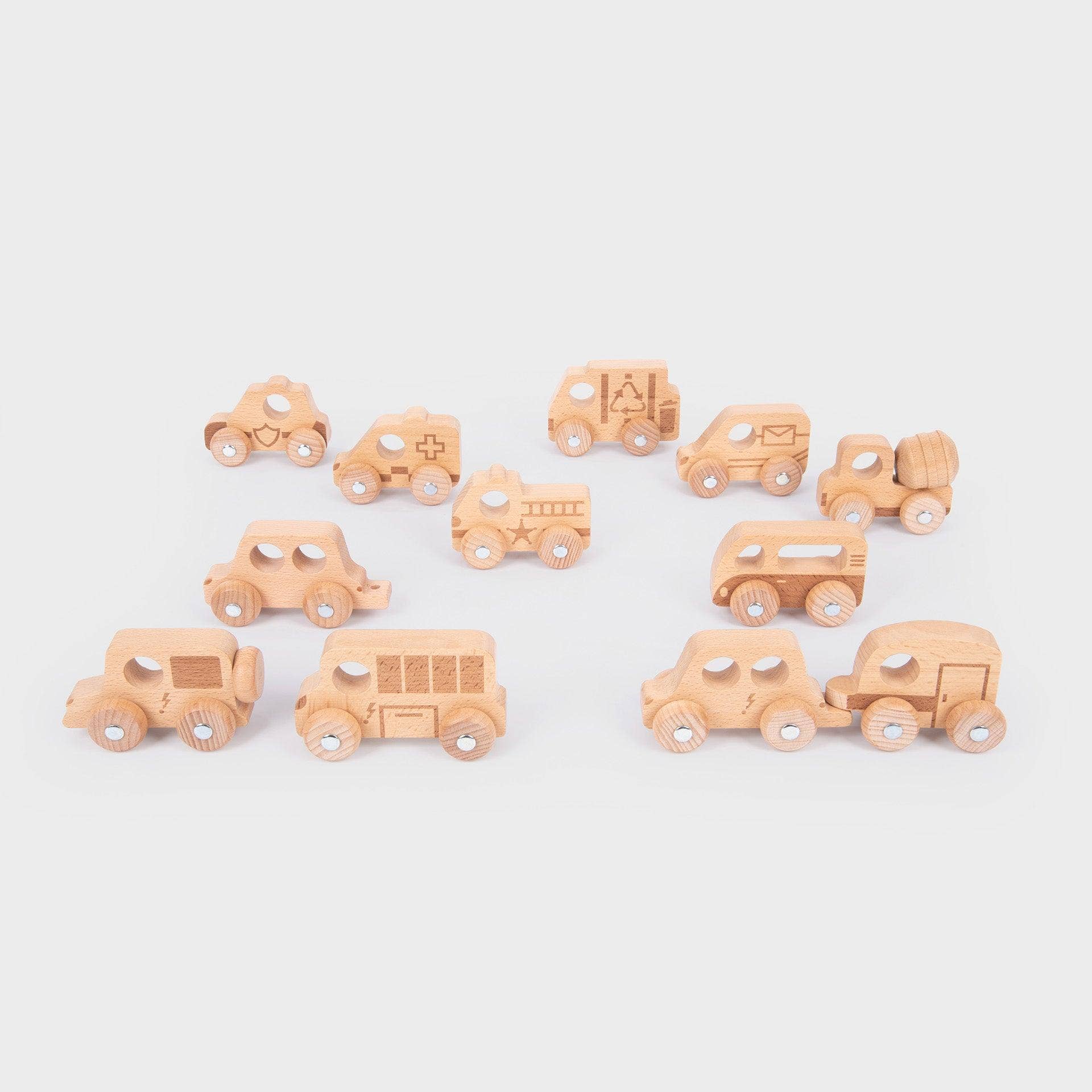 Natural Wooden Vehicles Set - Pk12 - Rose and Friends