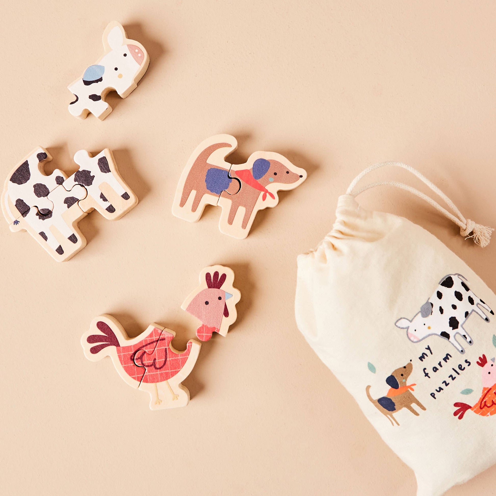 Just Bee Kids Set of Farm Animal Puzzles FSC - Rose and Friends