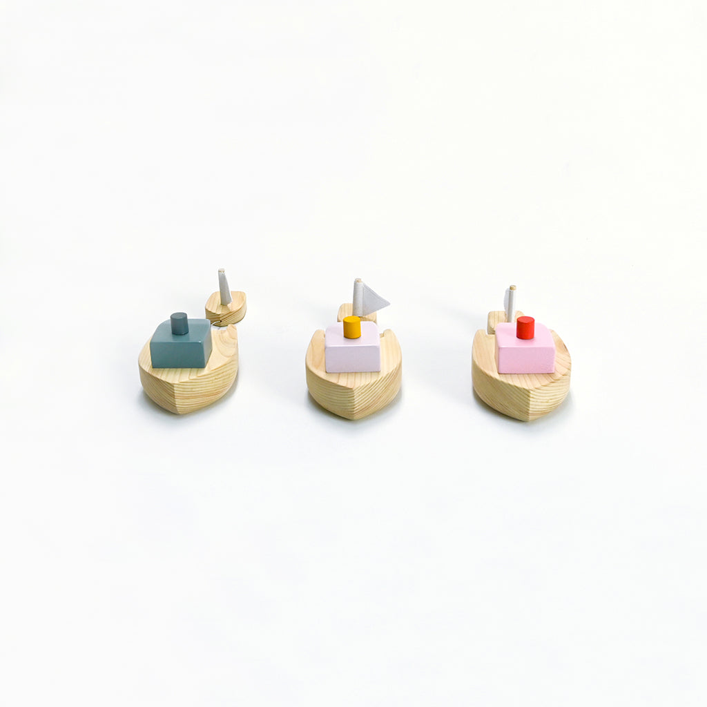 Kiko & gg Wooden Toy - Ofune Wind-Up Boat (Blue) - Rose and Friends