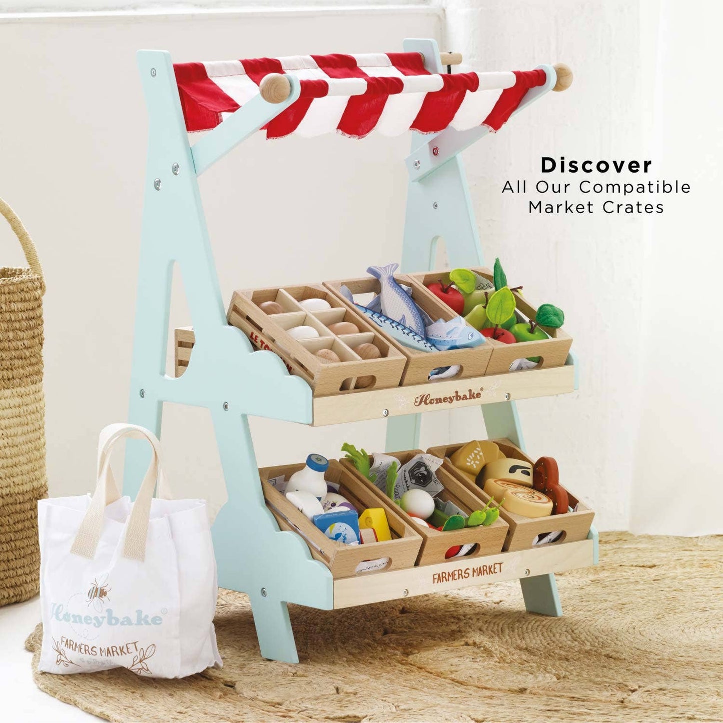 Wooden Market Stall & Fruit Play Food Crate - Rose and Friends