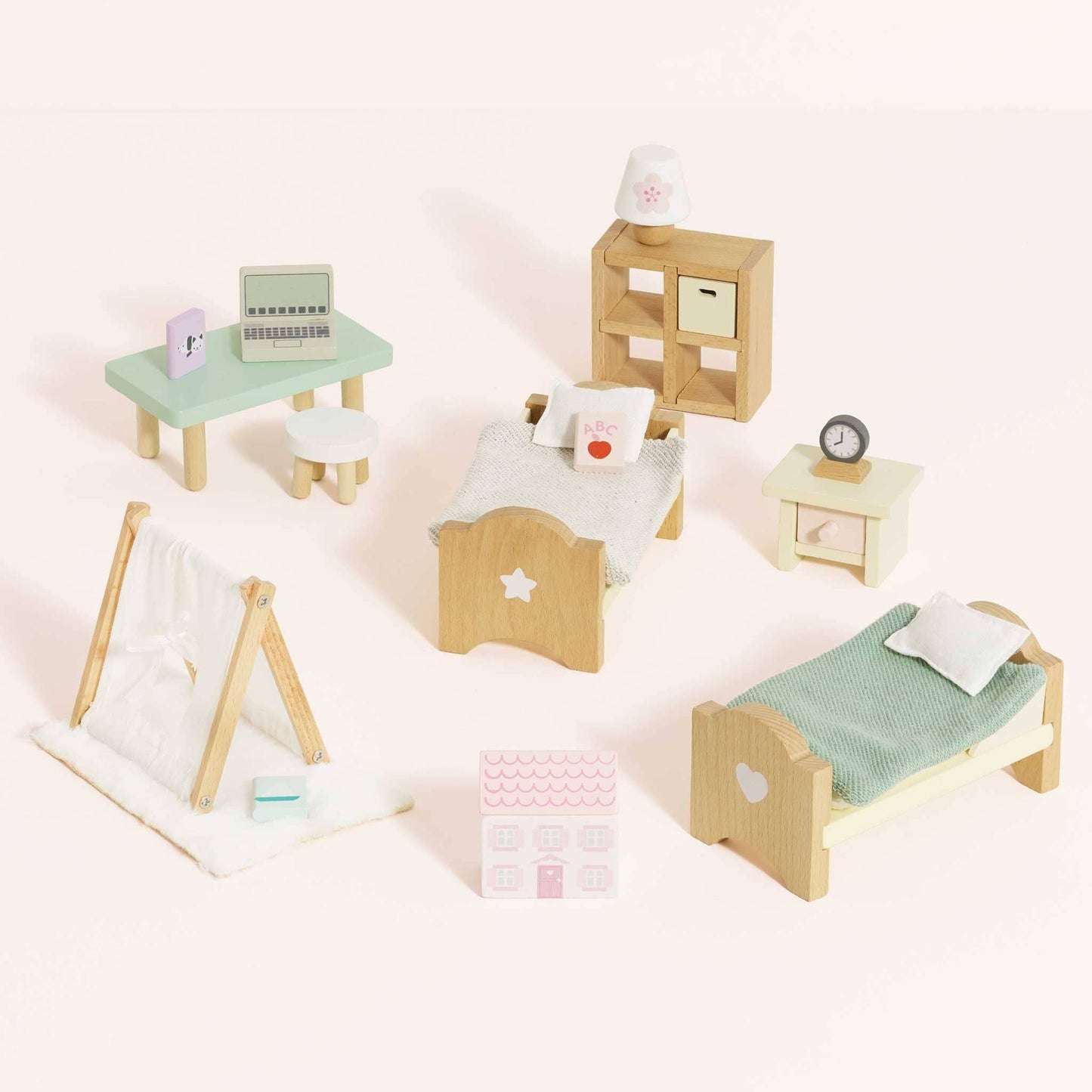 Wooden Dolls House Child's Bedroom Furniture - Rose and Friends