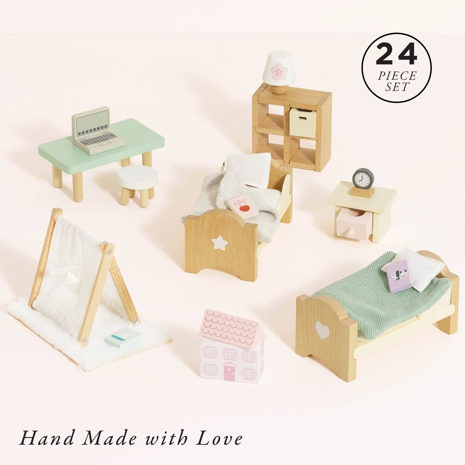 Wooden Dolls House Child's Bedroom Furniture - Rose and Friends