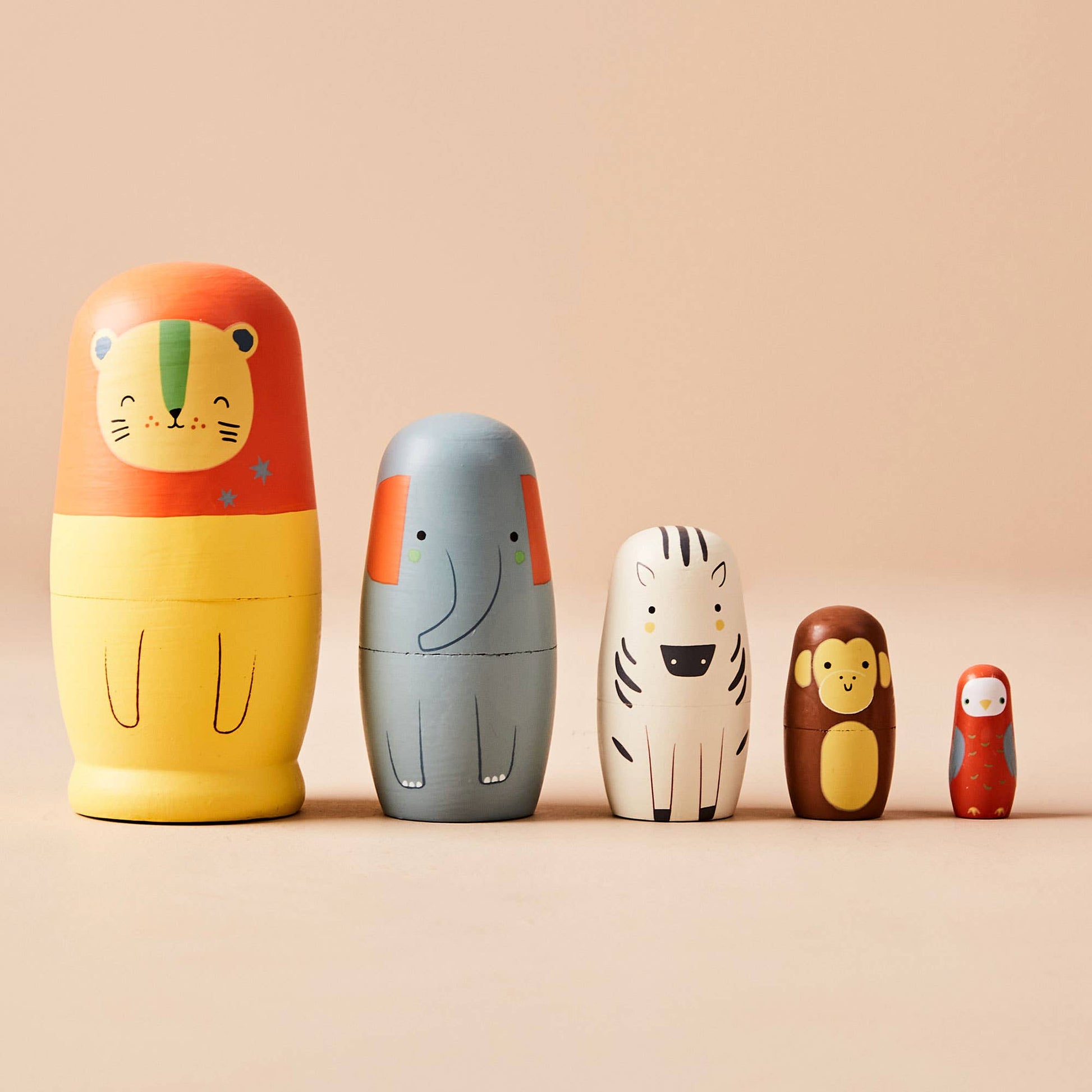 Just Bee Kids Safari Animal Wooden Nesting Dolls - Rose and Friends