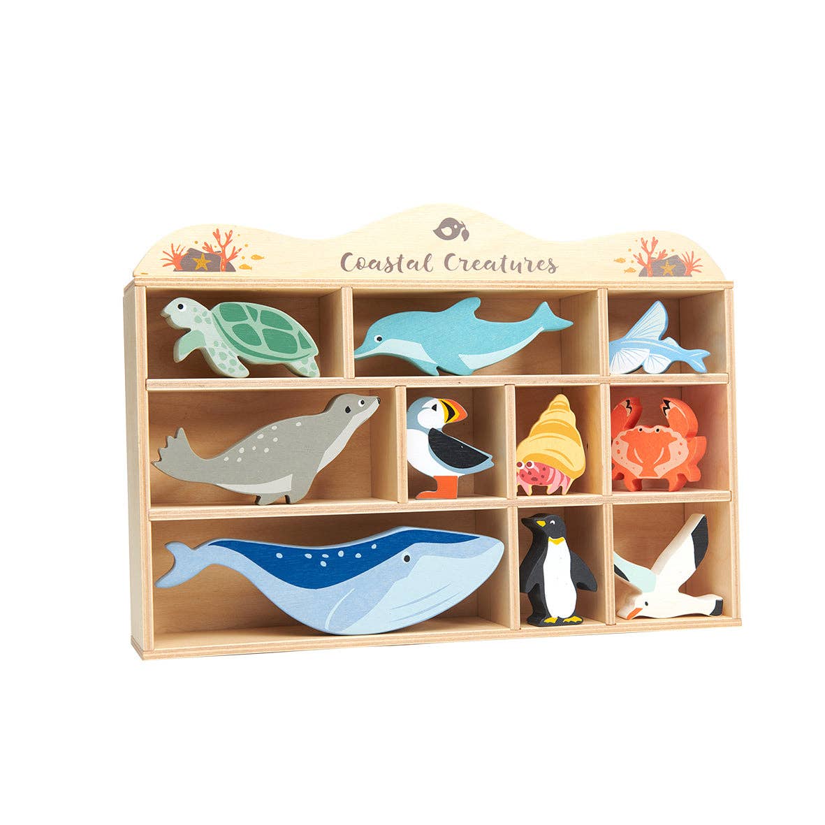 10 Sea Creatures & Shelf - collectable wooden animals