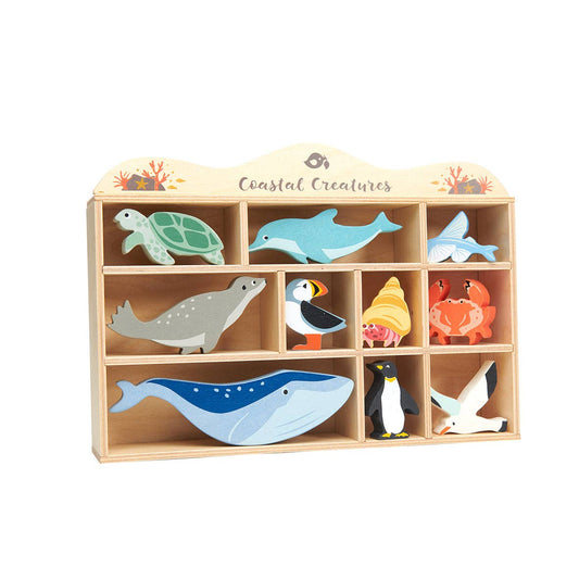 10 Sea Creatures & Shelf - collectable wooden animals