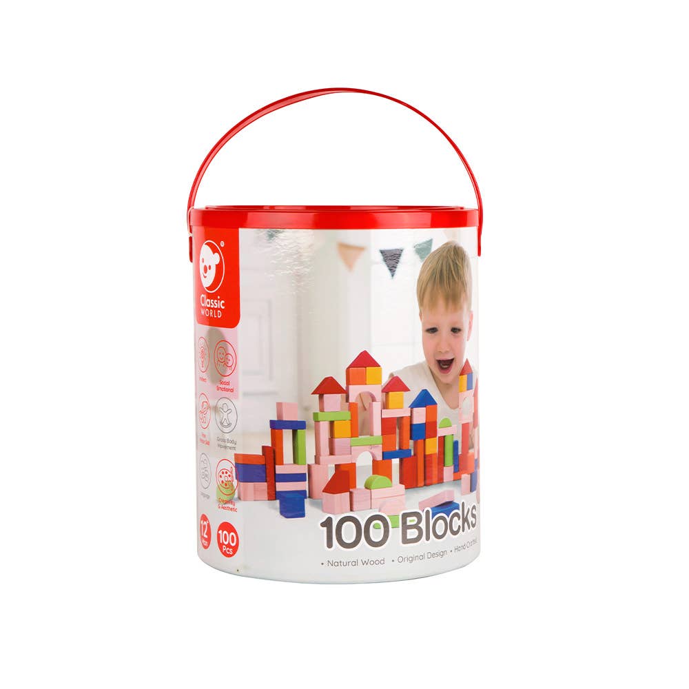 Classic World 100 Wooden Blocks & Shape Sorter Learning Set