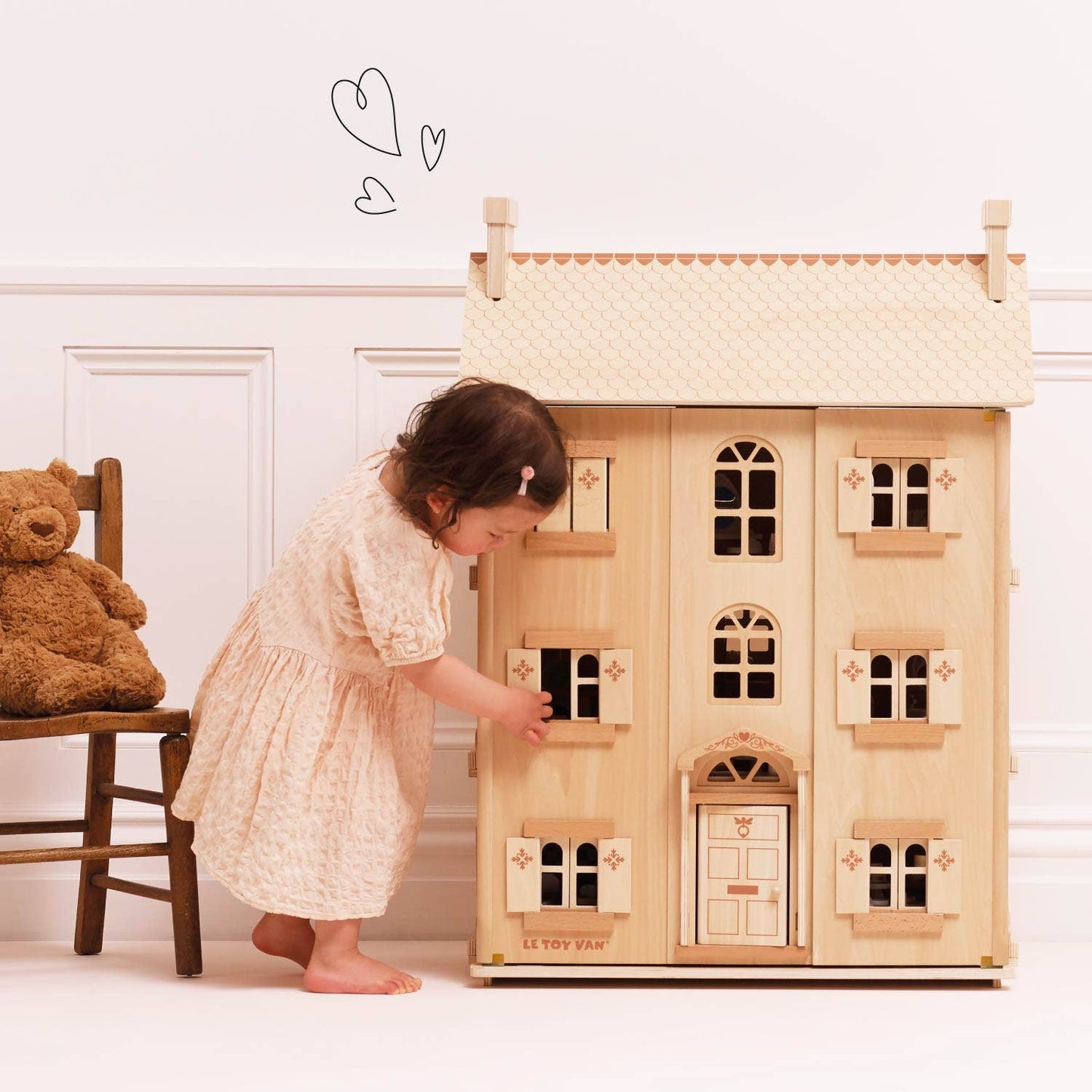 The Grand Natural Wood Dolls House - Rose and Friends