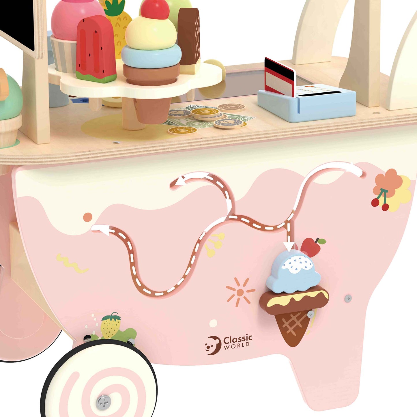 Classic World Ice Cream Cart – Wooden FSC Pretend Play Toy - Rose and Friends