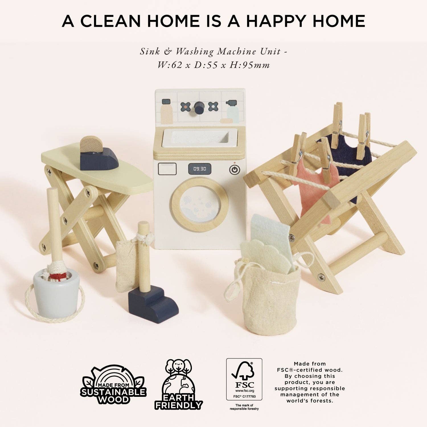Wooden Dolls House Laundry Room - Rose and Friends