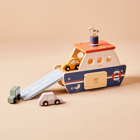 Just Bee Kids Wooden Ferry Toy Playset with Cars FSC - Rose and Friends