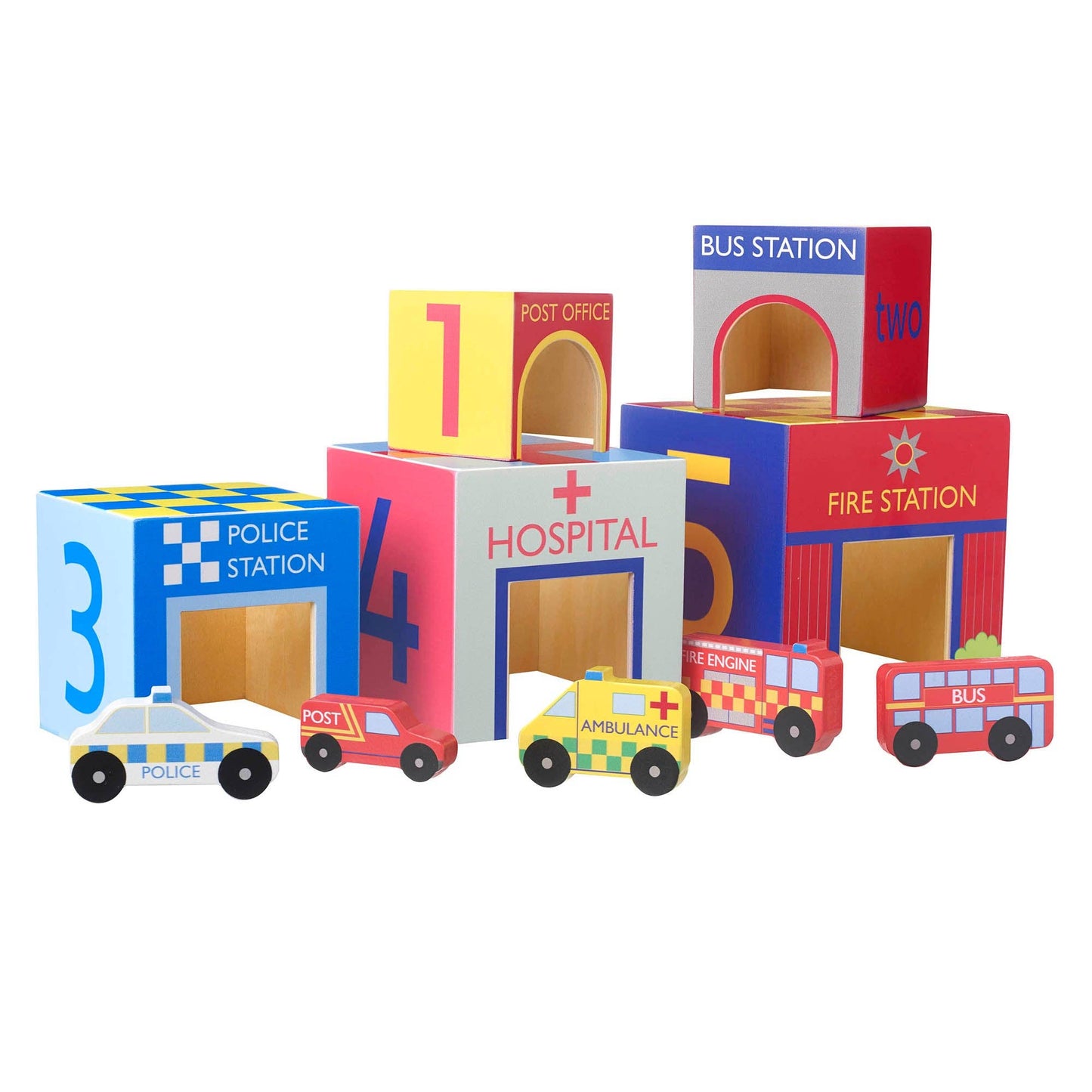 Emergency Services Wooden Stacking Cubes - Rose and Friends