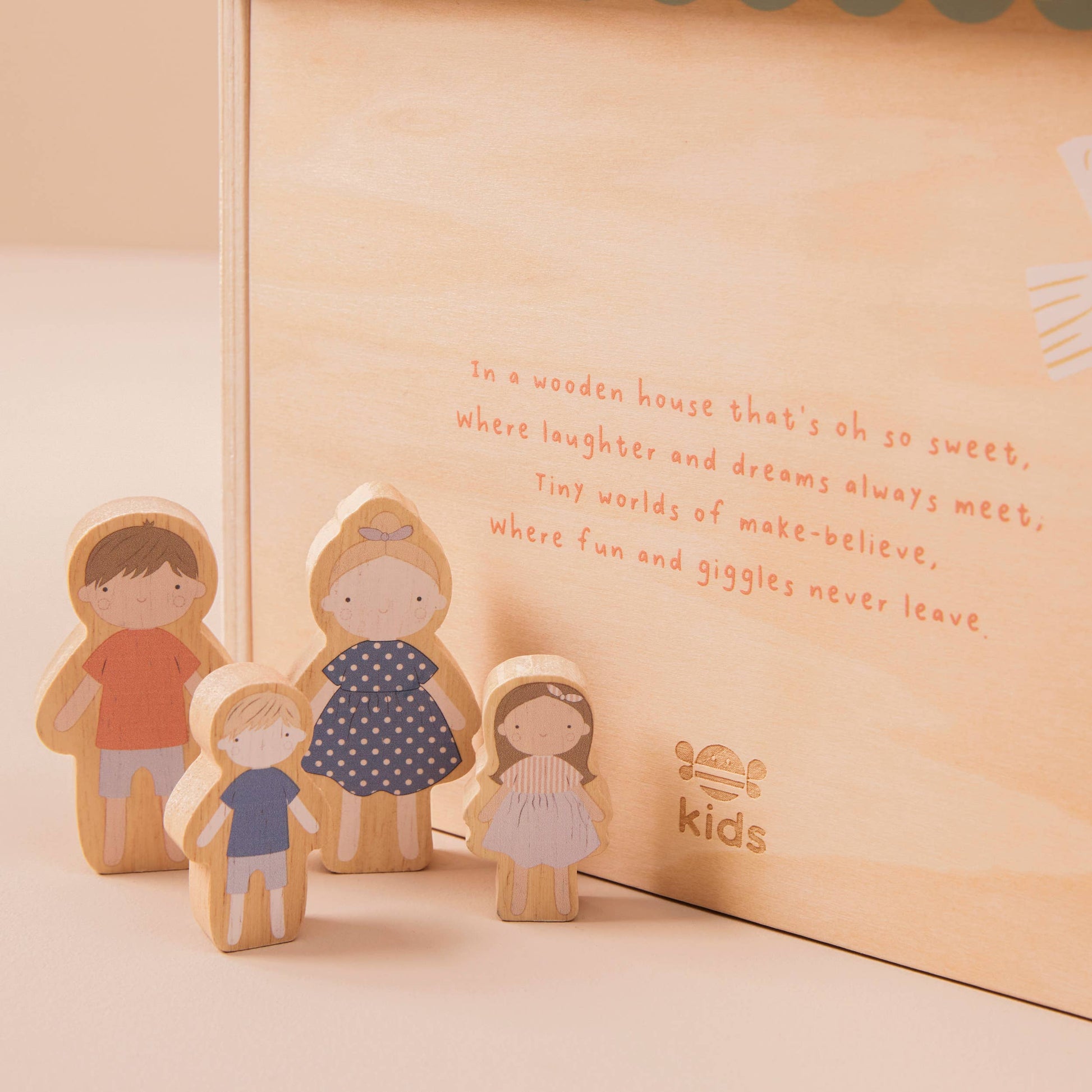 Just Bee Kids Wooden Dolls House with Family Figurines (FSC) - Rose and Friends