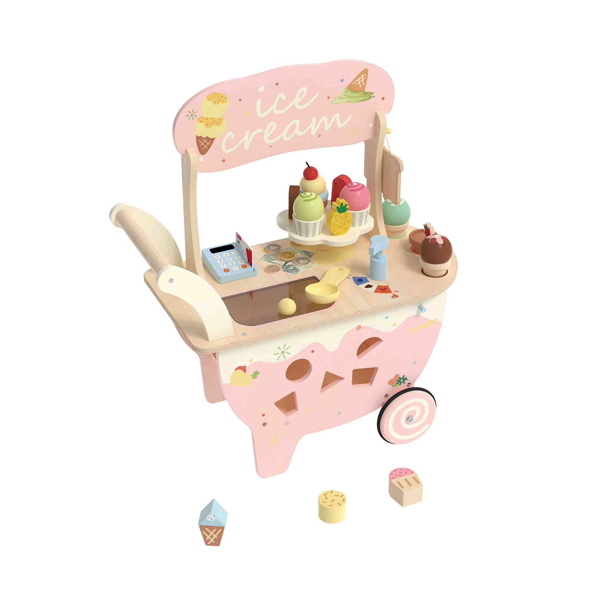 Classic World Ice Cream Cart – Wooden FSC Pretend Play Toy - Rose and Friends
