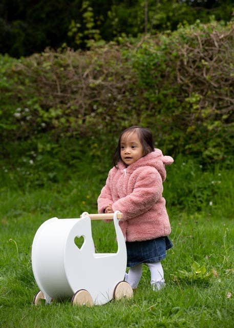 Moover Classic Light White Dolls Pram Wooden FSC Pushchair - Rose and Friends