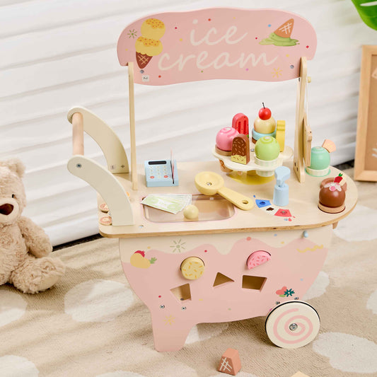 Classic World Ice Cream Cart – Wooden FSC Pretend Play Toy - Rose and Friends