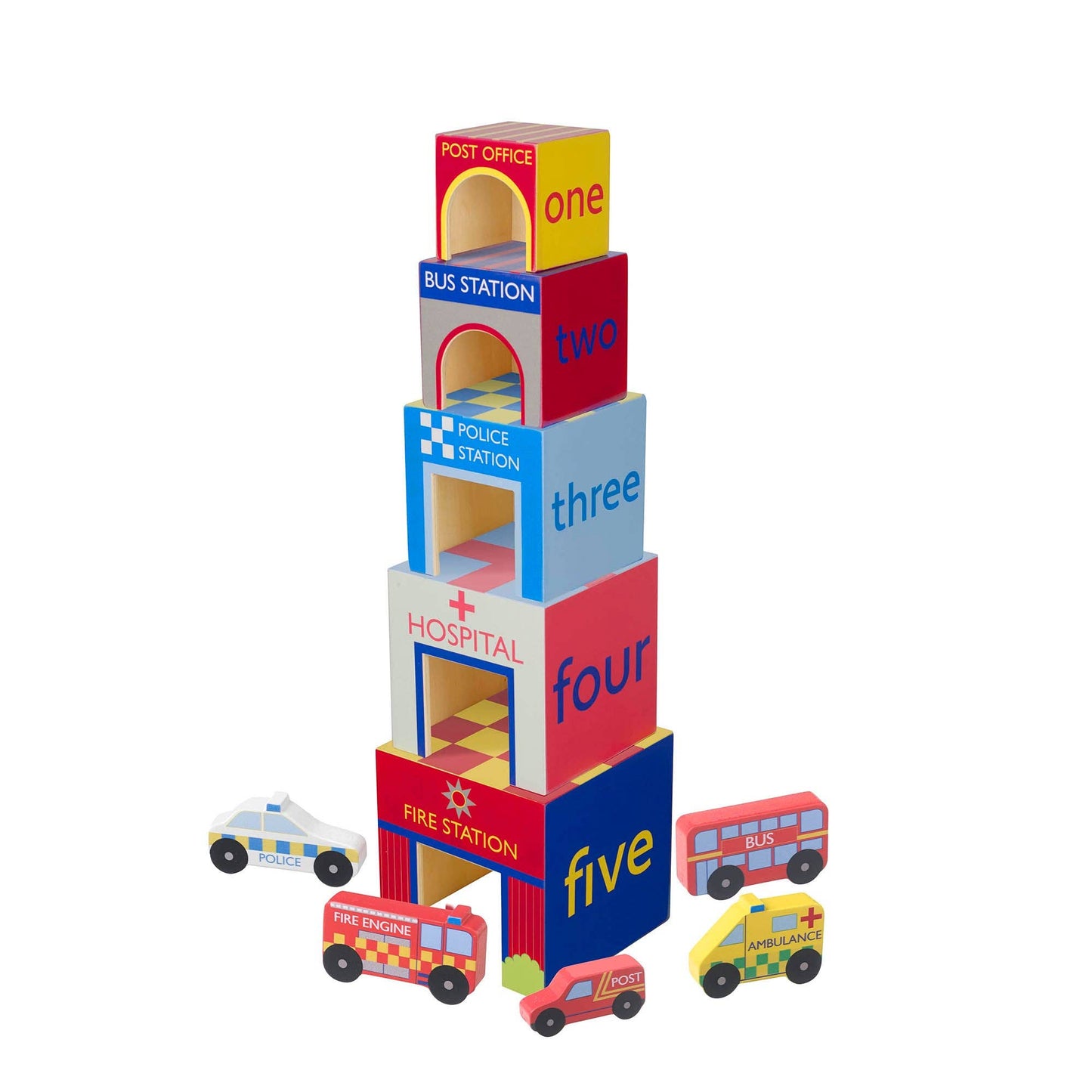 Emergency Services Wooden Stacking Cubes - Rose and Friends