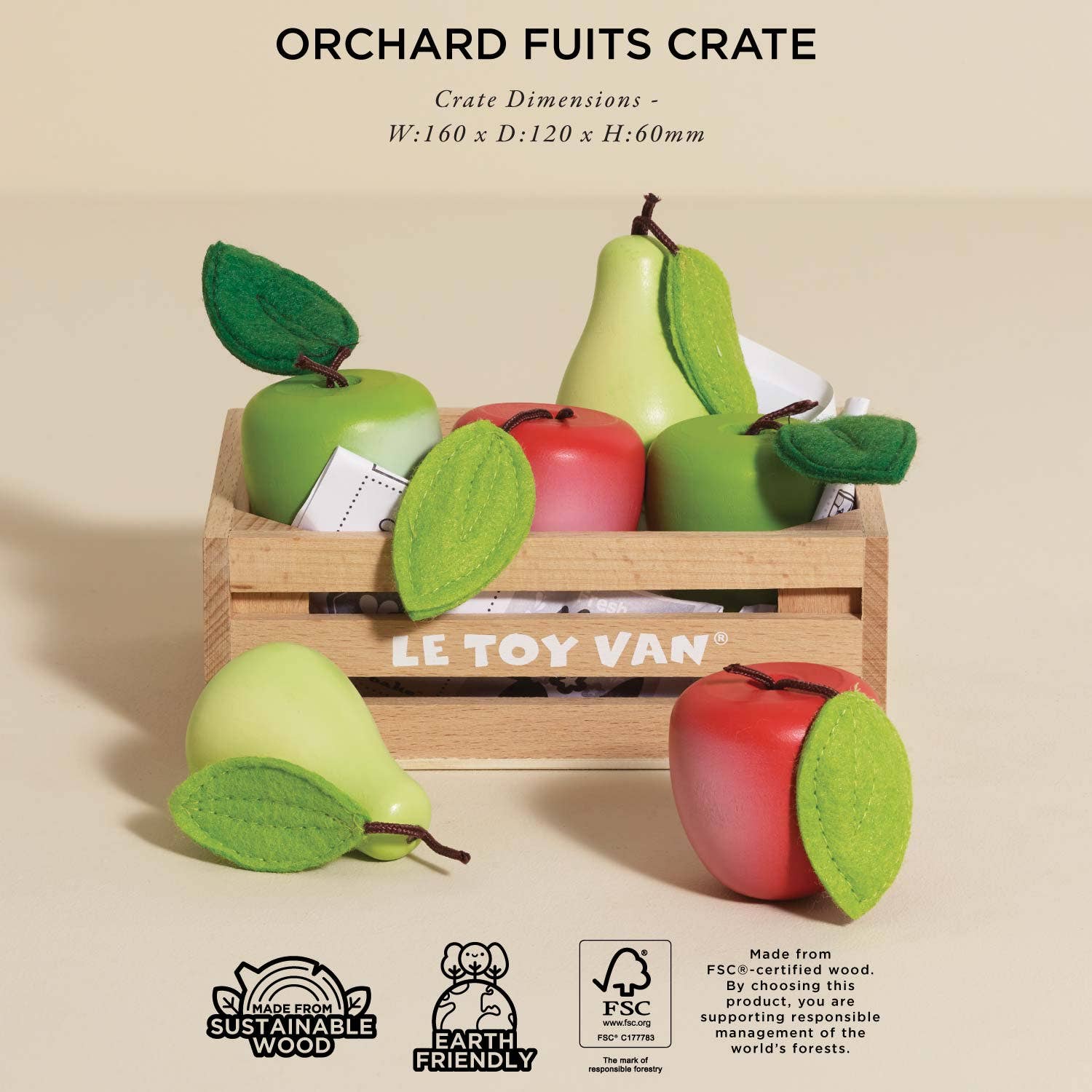 Orchard Fruits Wooden Market Crate - Rose and Friends