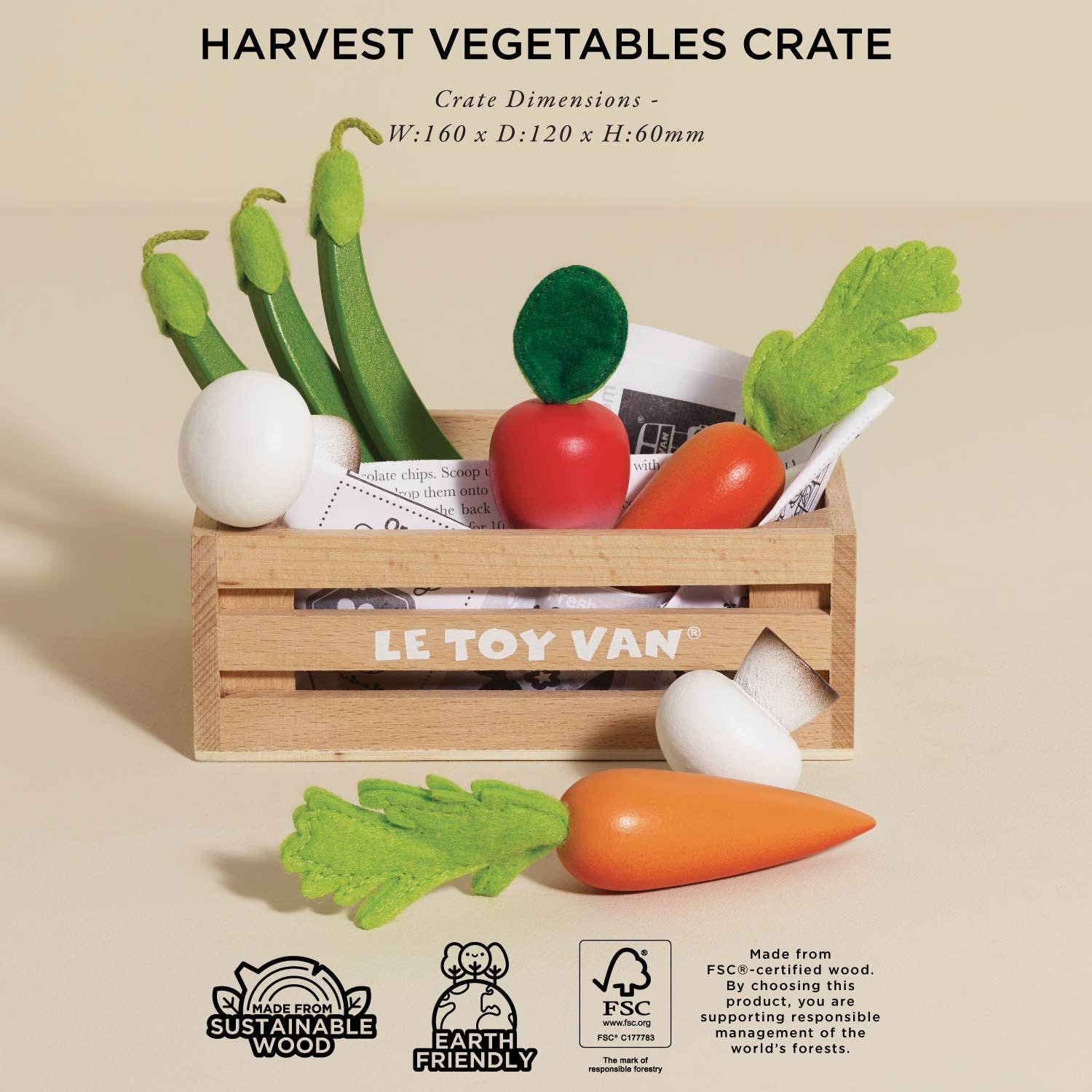 Harvest Vegetables Wooden Food Crate - Rose and Friends
