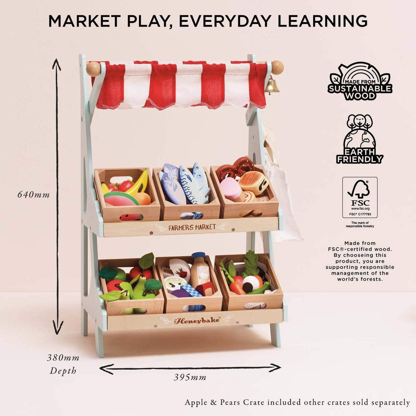 Wooden Market Stall & Fruit Play Food Crate - Rose and Friends