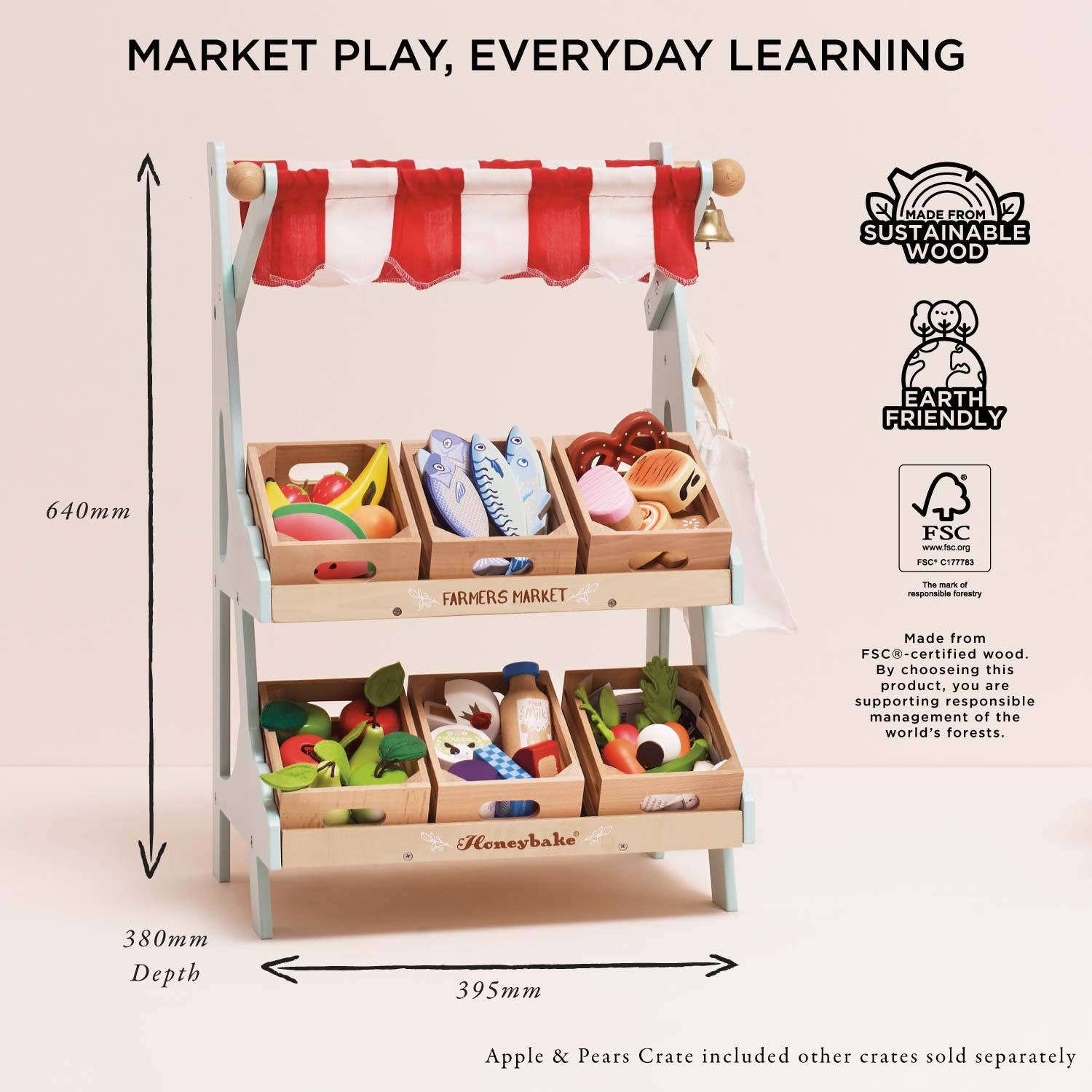 Wooden Market Stall & Fruit Play Food Crate - Rose and Friends