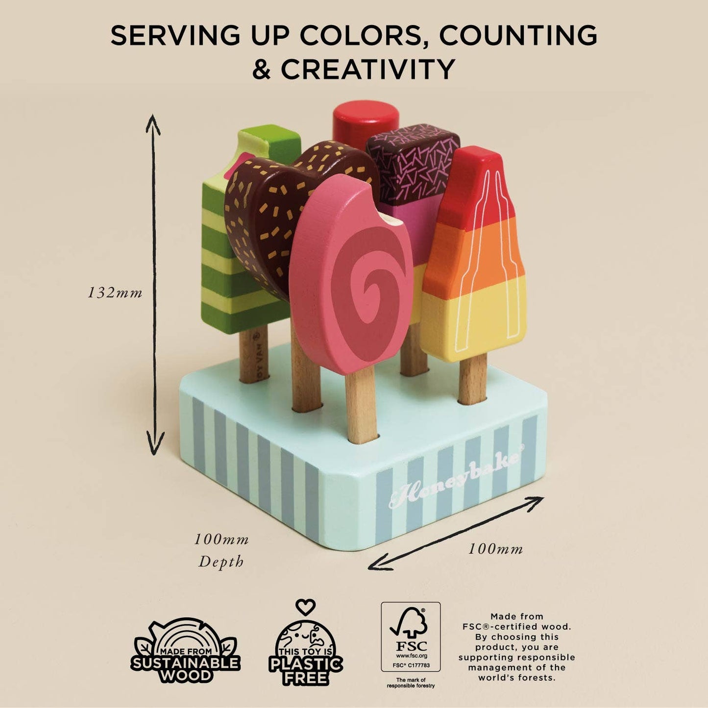 Wooden Ice Lollies Popsicles - Rose and Friends