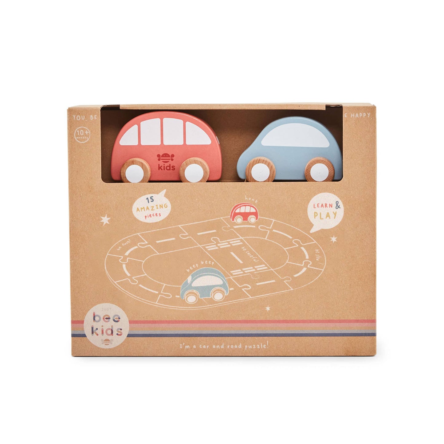 Just Bee Kids Wooden Road Track with Vehicle Toys - Rose and Friends