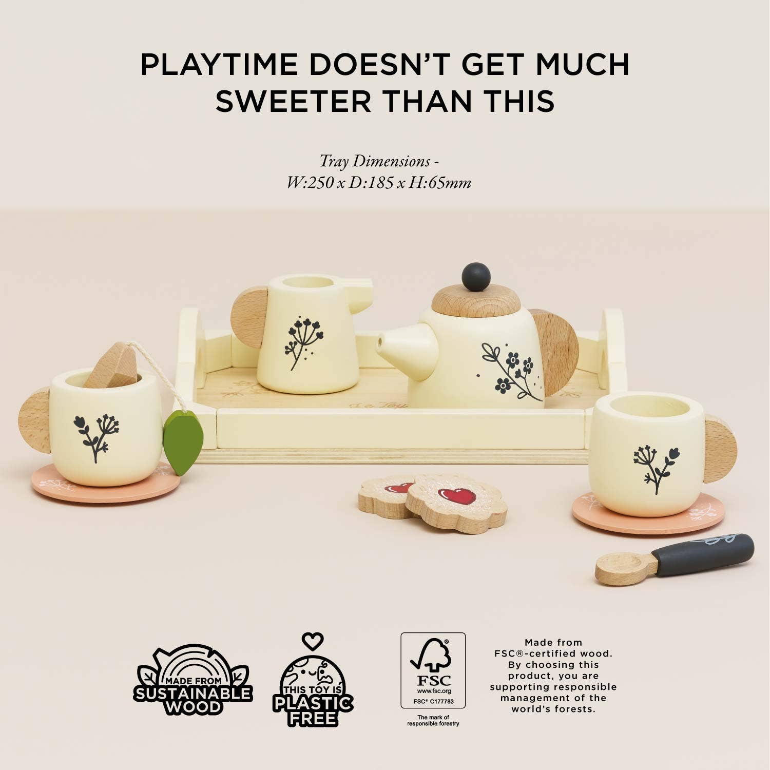 Wooden Tea Set & Tray - Rose and Friends