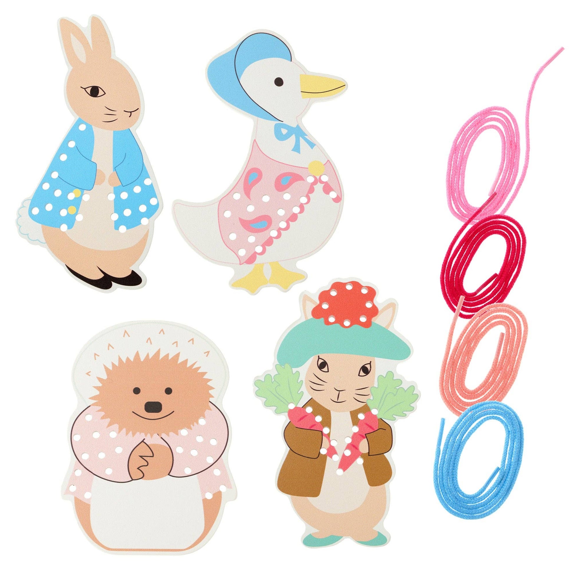 Set of decorative animal figures with ribbons on a white background