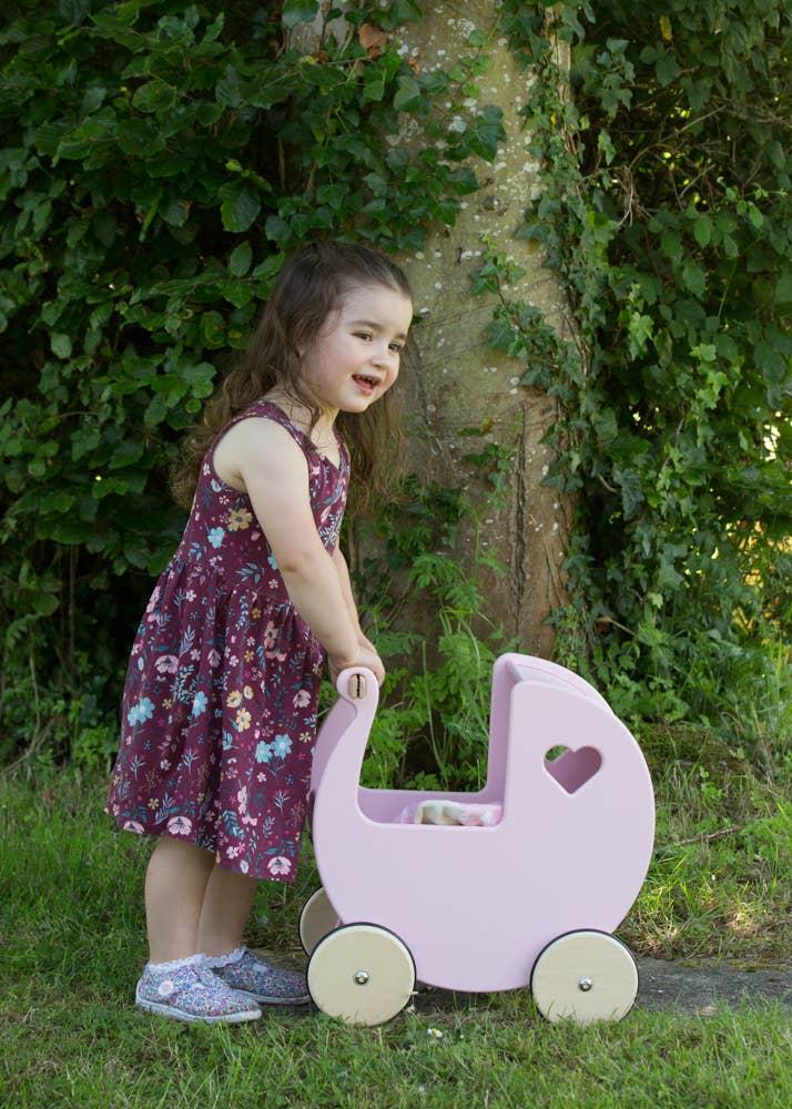 Moover Classic Light Pink Dolls Pram Wooden FSC Pushchair - Rose and Friends