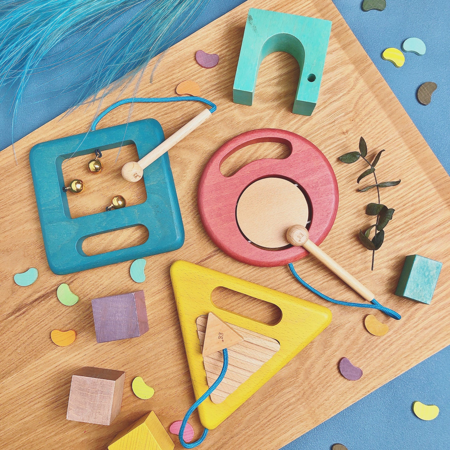 Kiko & gg Wooden Toy - Gakki Trio Of Musical Instruments - Rose and Friends